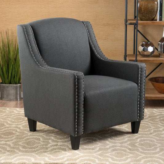 Camden Linen Fabric Studded Armchair in Dark Grey - Mekamart Australia