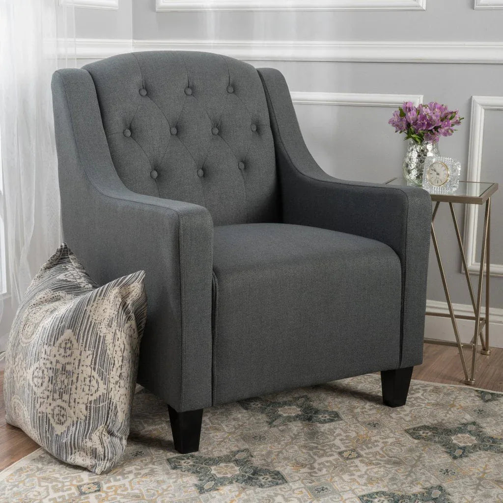 Canberra Linen Fabric Tufted Armchair in Dark Grey - Mekamart Australia