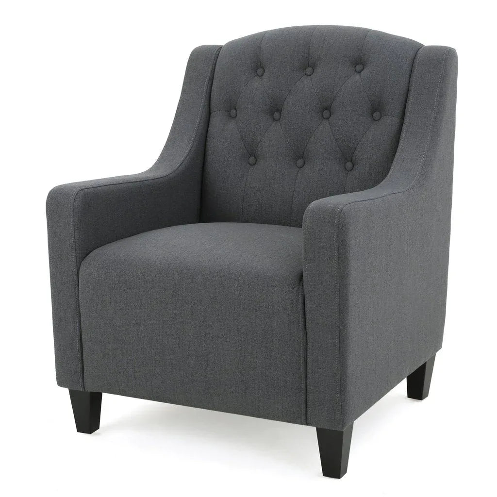 Canberra Linen Fabric Tufted Armchair in Dark Grey - Mekamart Australia