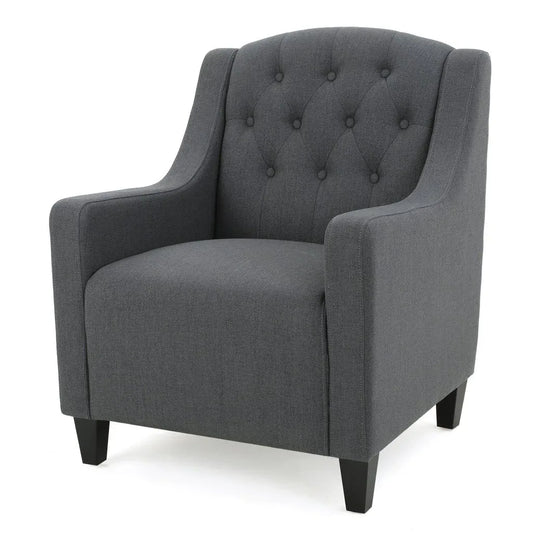 Canberra Linen Fabric Tufted Armchair in Dark Grey - Mekamart Australia