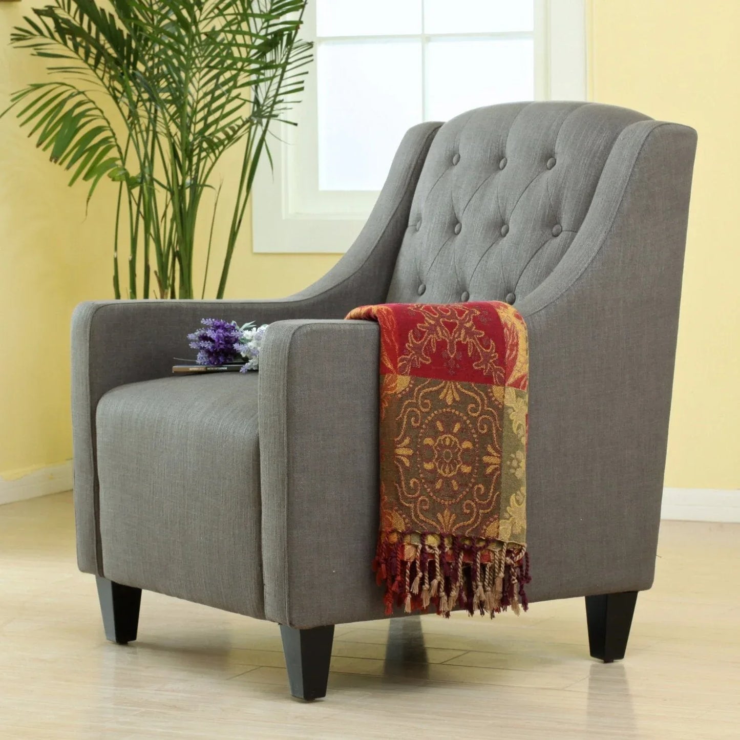 Canberra Fabric Armchair & Ottoman in Grey Linen - Mekamart Australia