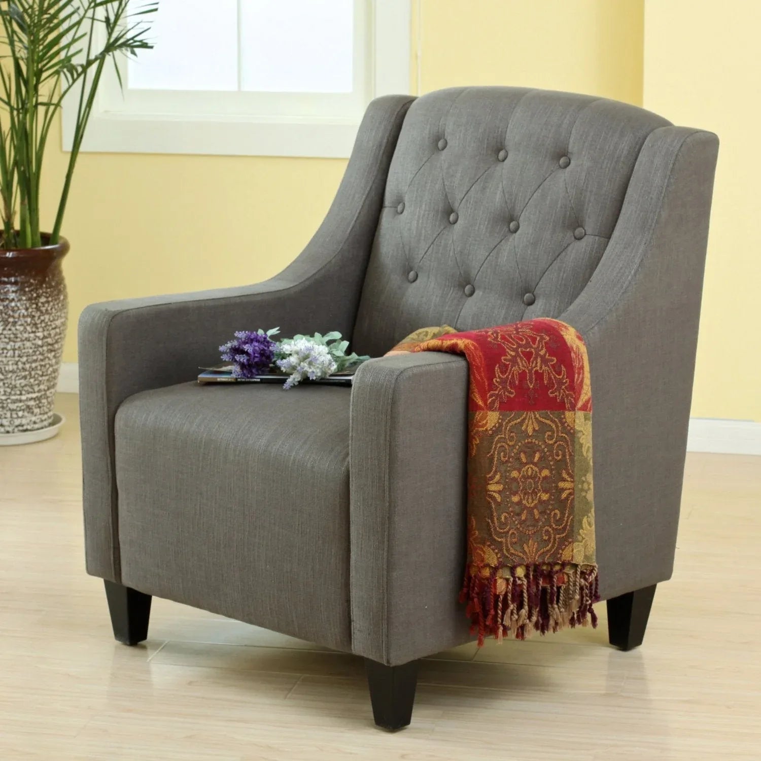 Canberra Fabric Armchair & Ottoman in Grey Linen - Mekamart Australia