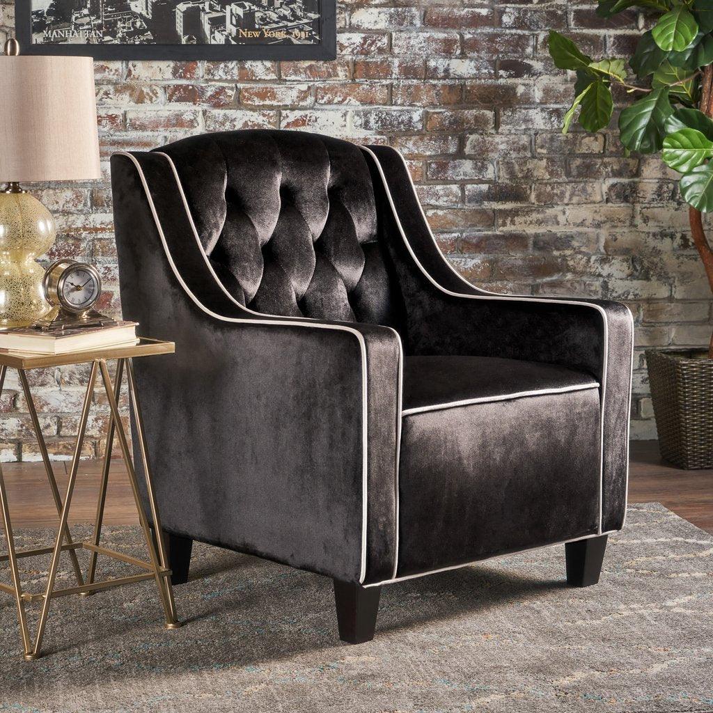 Lara Two Tone Tufted Black New Velvet Club Armchair - Mekamart Australia