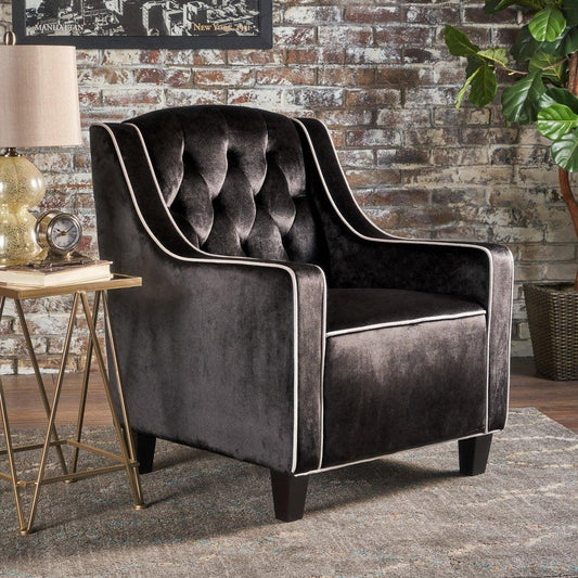 Lara Two Tone Tufted Black New Velvet Club Armchair - Mekamart Australia