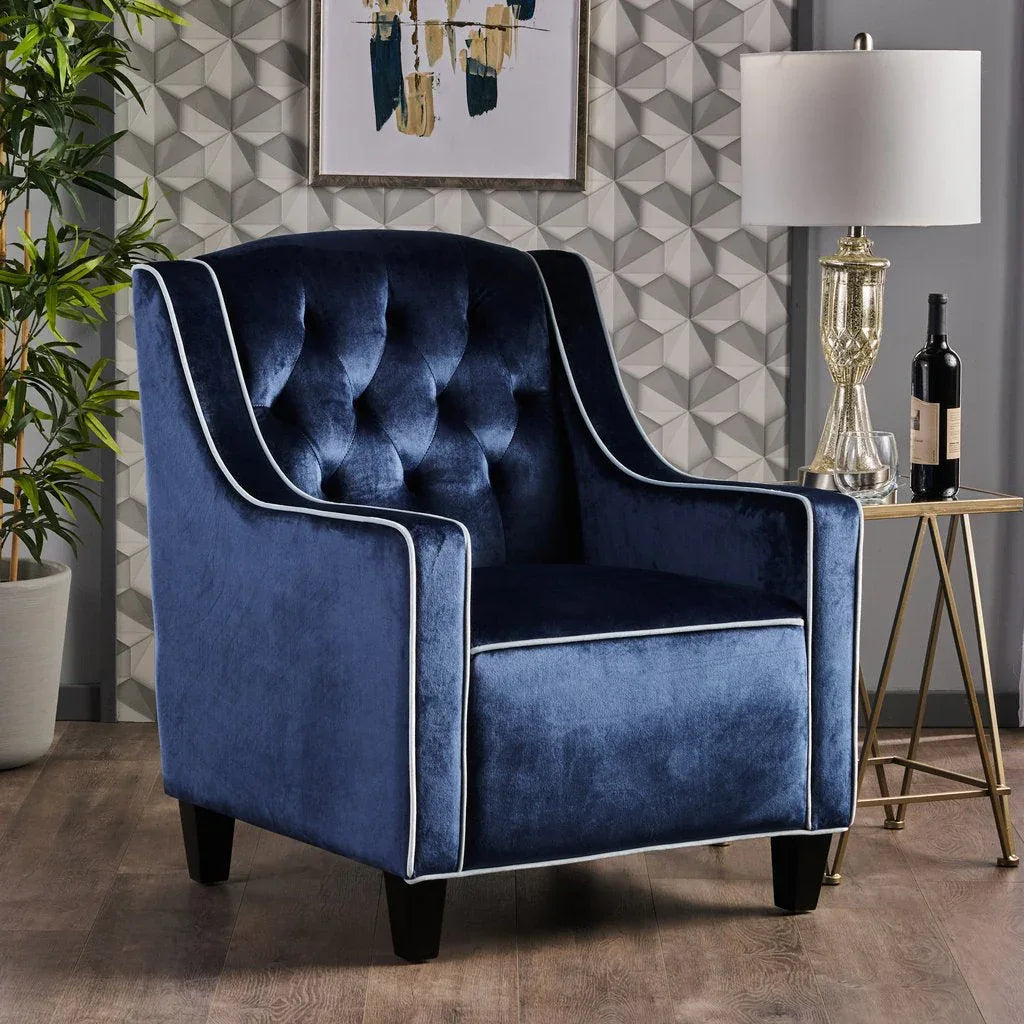 Lara Two Tone Tufted Cobalt New Velvet Club Armchair - Mekamart Australia