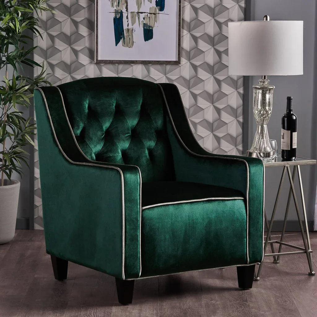 Lara Two Tone Tufted Emerald New Velvet Club Armchair - Mekamart Australia