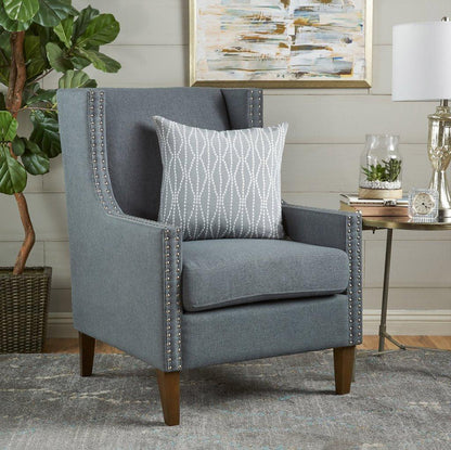 Cecilia Classic Studded Light Grey Wingback Club Armchair - Mekamart Australia