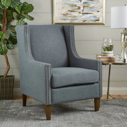 Cecilia Classic Studded Light Grey Wingback Club Armchair - Mekamart Australia