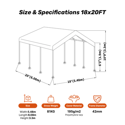 Samland Portable Carport Garage Shelter Canopy Double Size 18x20FT