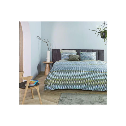 Rhythm Cotton Sateen Blue Green Quilt Cover Sets by Bedding House Queen