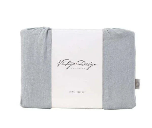 Dove Grey Linen Sheet Sets by Vintage Design Homeware Double - Mekamart Australia