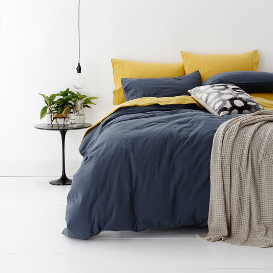 European Vintage Washed Cotton Blue Quilt Cover Set by Park Avenue Super King