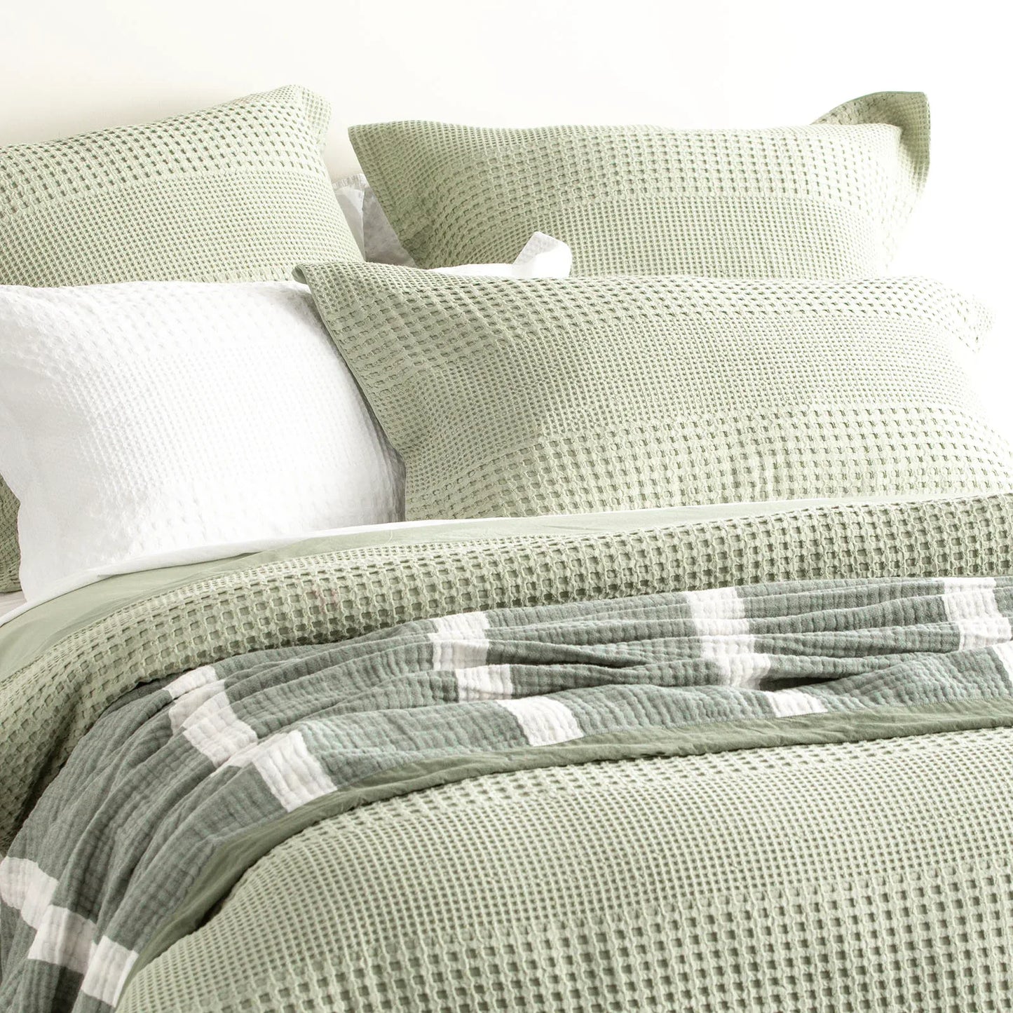 Elegance Waffle Cotton Jacquard Moss European Pillowcase by Renee Taylor - Mekamart Australia