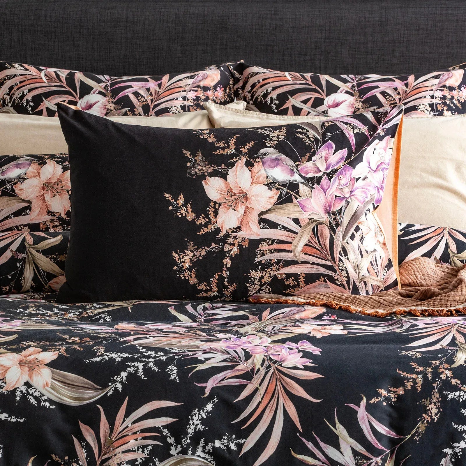 300 TC Grevillea Cotton Reversible Onyx European Pillowcase by Renee Taylor - Mekamart Australia
