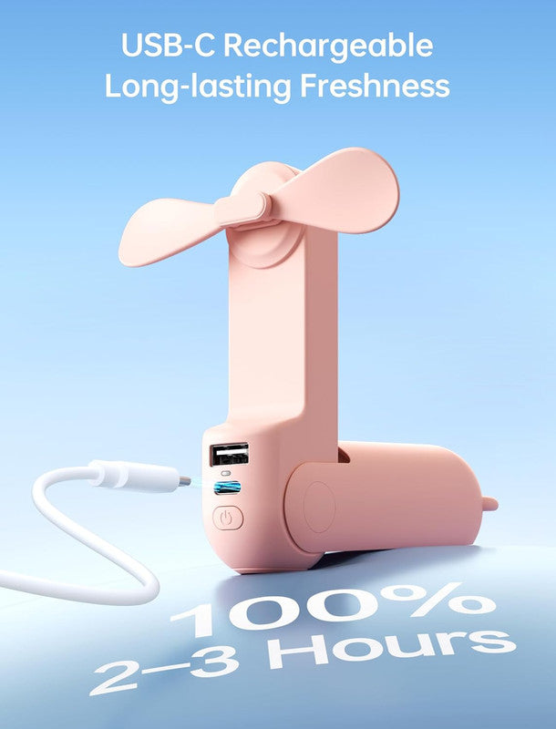 Handheld Mini Fan, 2 IN 1 USB Rechargeable Portable Fan [12-19 Working Hours] with Power Bank, Pocket Design for Travel/Summer/Concerts/Lash, Gifts for Women (Pink)Christmas Gifts