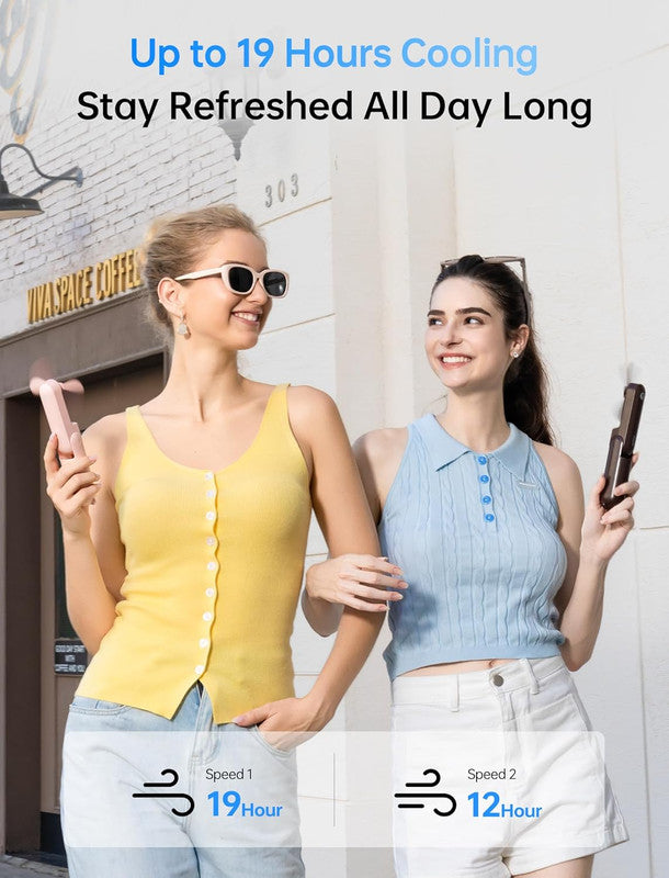 Handheld Mini Fan, 2 IN 1 USB Rechargeable Portable Fan [12-19 Working Hours] with Power Bank, Pocket Design for Travel/Summer/Concerts/Lash, Gifts for Women (Pink)Christmas Gifts