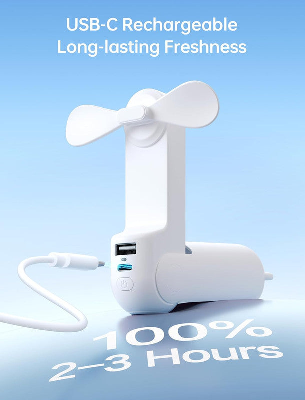 Handheld Mini Fan,2 IN 1 USB Rechargeable Portable Fan [12-19 Working Hours] with Power Bank, Pocket Design for Travel/Summer/Concerts/Lash, Gifts for Women (White)Christmas Gifts
