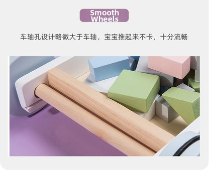 Children's Early Education Wooden Stacking Blocks Push Trolley Walker