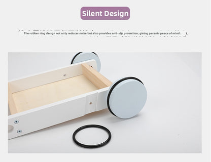 Children's Early Education Wooden Stacking Blocks Push Trolley Walker