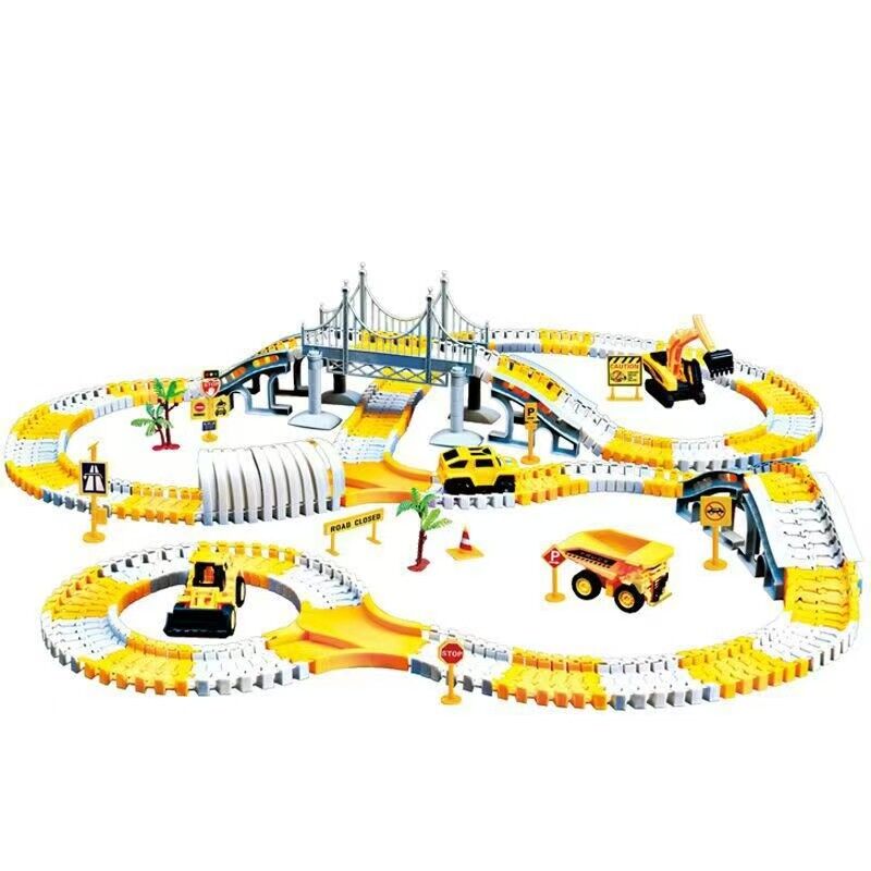 343 track-building sets, track-course - STEM learning toys, construction vehicles (concrete mixers, dump trucks), Track-birthday/Christmas gifts for boys - Developing motor skills and creativity - Compatible with the major