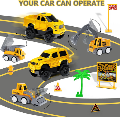 343 track-building sets, track-course - STEM learning toys, construction vehicles (concrete mixers, dump trucks), Track-birthday/Christmas gifts for boys - Developing motor skills and creativity - Compatible with the major