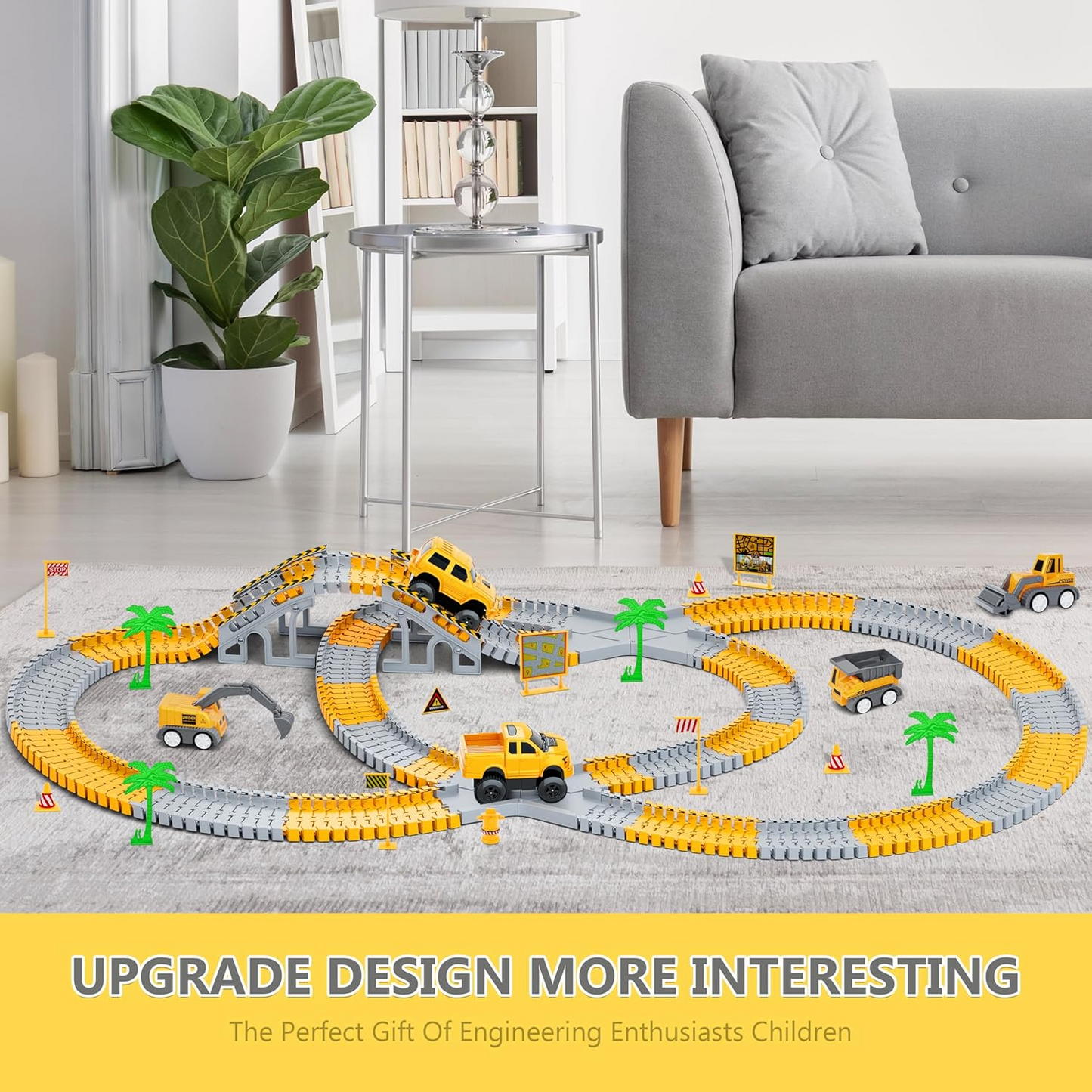 343 track-building sets, track-course - STEM learning toys, construction vehicles (concrete mixers, dump trucks), Track-birthday/Christmas gifts for boys - Developing motor skills and creativity - Compatible with the major