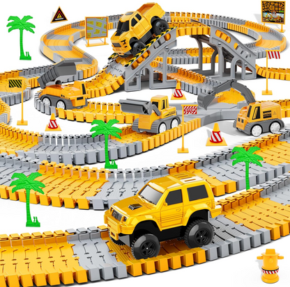 343 track-building sets, track-course - STEM learning toys, construction vehicles (concrete mixers, dump trucks), Track-birthday/Christmas gifts for boys - Developing motor skills and creativity - Compatible with the major