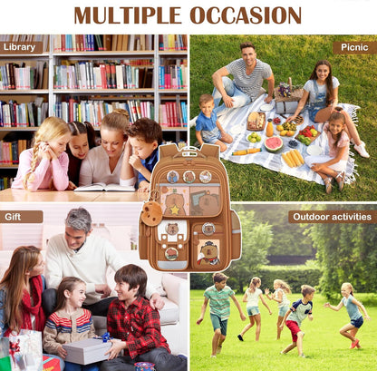 Cute Capybara Backpack with Chic Case and More Pins Ita Bag Cartoon Laptop Travel Utility Funny Going Out Casual Bag(Khaki)