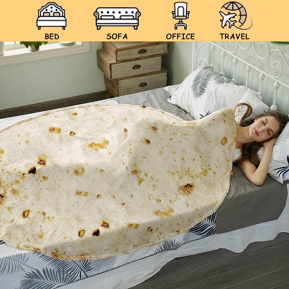 Burritos Tortilla Throw Blanket（Beige）, Novelty Funny Round Blanket for Adults & Kids, Soft Flannel Tortilla Wrap Blanket（36",Baby）