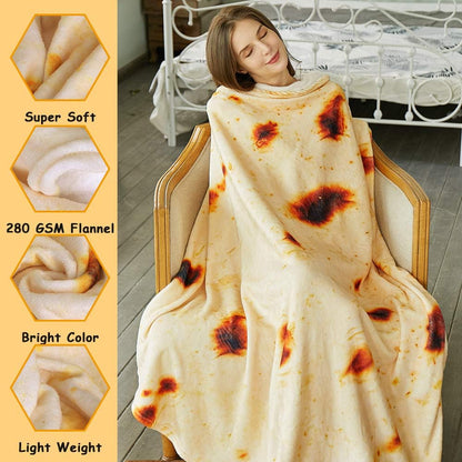 Burritos Tortilla Throw Blanket (Yellow), Novelty Funny Round Blanket for Kids & Adults, Soft Flannel Tortilla Wrap Blanket（47",Baby）