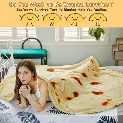 Burritos Tortilla Throw Blanket (Yellow), Novelty Funny Round Blanket for Kids & Adults, Soft Flannel Tortilla Wrap Blanket（47",Baby）