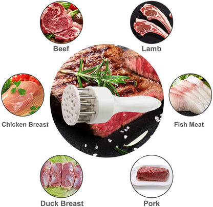 Meat Tenderizer Set with Stainless Steel Needles – 2-Piece Kitchen Tool for Marinating & Cooking Beef, Chicken, Pork, Fish (Black & White)