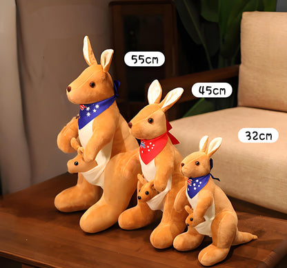 Kangaroo Stuffed Animal with Joey in Pouch & Australia Scarf - Soft Cuddly Plush Toy(45cm, Dark brown
)| Other Colors Available in Store