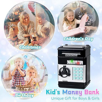 Smart ATM Piggy Bank with Password Lock & Coin Slot – Educational Money Box for Kids, Saves Coins & Bills (Black) | Other Colors Available In-Store