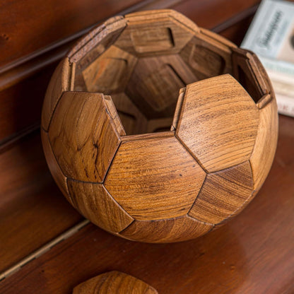 Handcrafted Wooden Football Puzzle – 3D Mortise and Tenon Soccer Ball Assembly Kit | Solid Teak, Walnut | DIY Gift for Adults, Kids & Football Fans