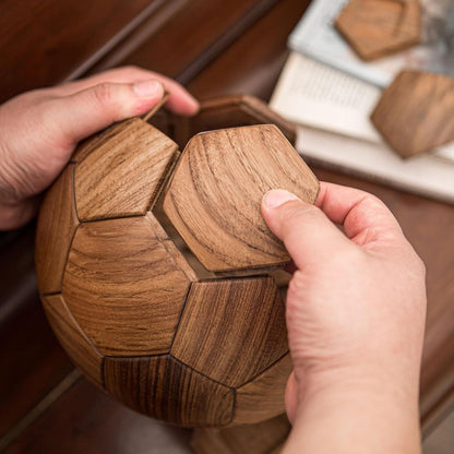 Handcrafted Wooden Football Puzzle – 3D Mortise and Tenon Soccer Ball Assembly Kit |Walnut , Beech Wood | DIY Gift for Adults, Kids & Football Fans