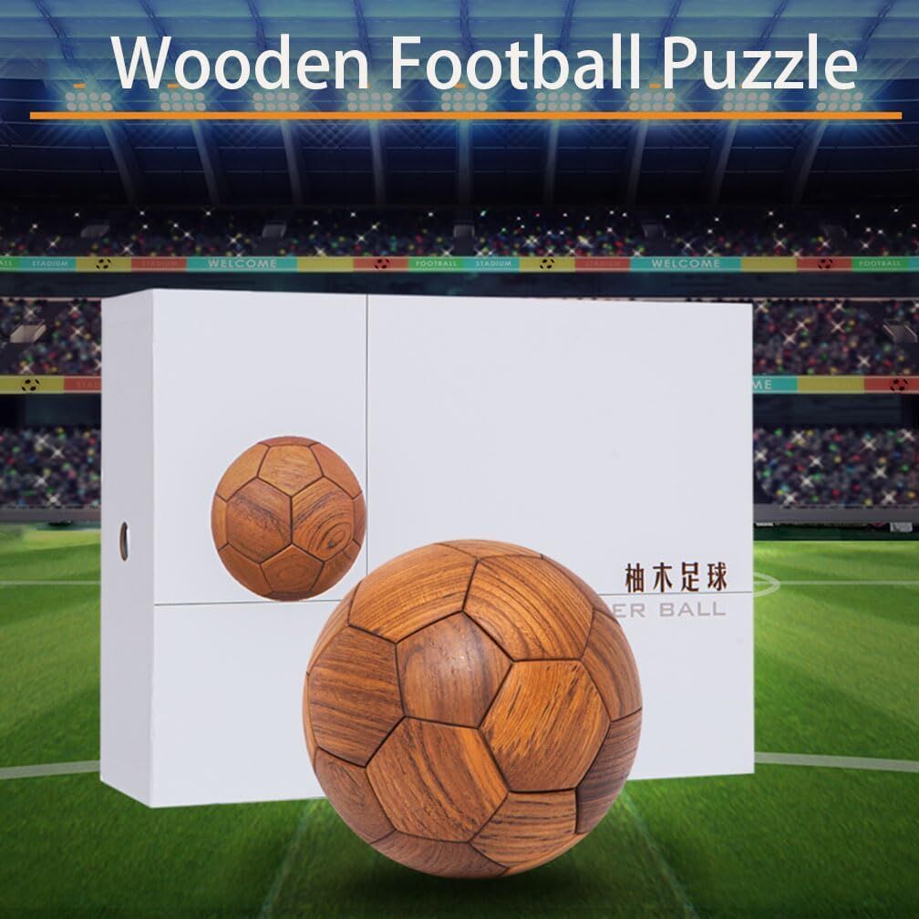 Handcrafted Wooden Football Puzzle – 3D Mortise and Tenon Soccer Ball Assembly Kit |Walnut , Beech Wood | DIY Gift for Adults, Kids & Football Fans