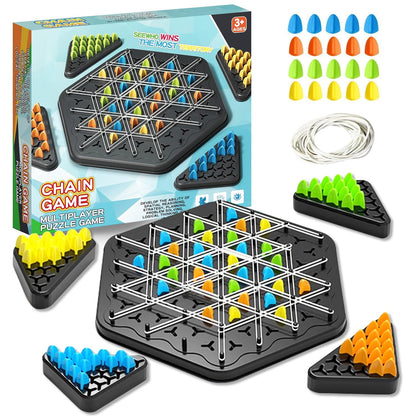 Chain Game – Multiplayer Strategy Board Puzzle for Kids & Adults | Fun Geometric Chess with Rubber Bands, 2–4 Players | Ideal Family Game for Parties, Gifts & Screen-Free Play