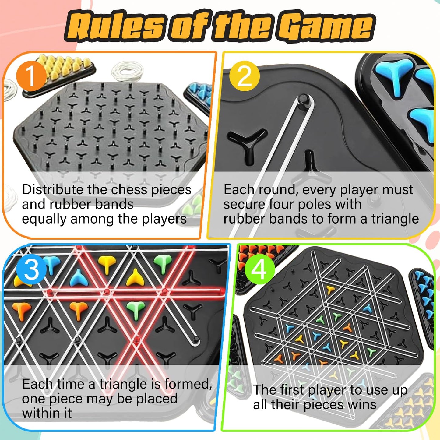 Chain Game – Multiplayer Strategy Board Puzzle for Kids & Adults | Fun Geometric Chess with Rubber Bands, 2–4 Players | Ideal Family Game for Parties, Gifts & Screen-Free Play