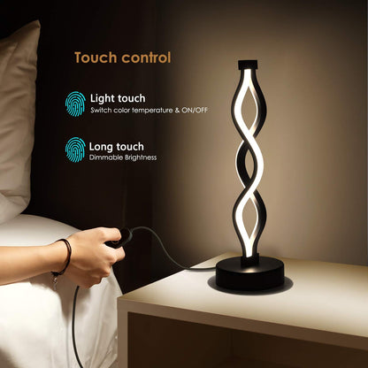 Twisted Spiral LED Table Lamp – Modern Touch-Control Desk Light for Bedroom, Living Room & Café Decor (Black)