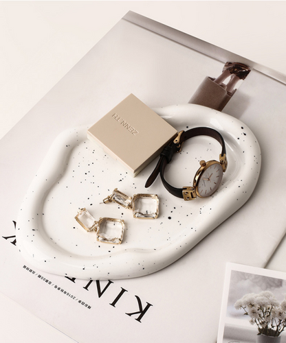 Speckled White Ceramic Tray Set (Round+Long+Irregular) – Jewelry Organizer & Fruit Dish for Home Decor | Other Styles Available in Store