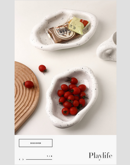 Speckled White Ceramic Tray Set (Round+Long+Irregular) – Jewelry Organizer & Fruit Dish for Home Decor | Other Styles Available in Store