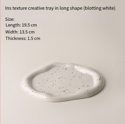 Speckled White Ceramic Tray Set (Round+Long+Irregular) – Jewelry Organizer & Fruit Dish for Home Decor | Other Styles Available in Store