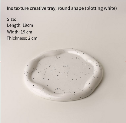 Speckled White Ceramic Tray Set (Round+Long+Irregular) – Jewelry Organizer & Fruit Dish for Home Decor | Other Styles Available in Store