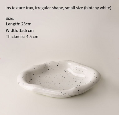 Speckled White Ceramic Tray Set (Round+Long+Irregular) – Jewelry Organizer & Fruit Dish for Home Decor | Other Styles Available in Store