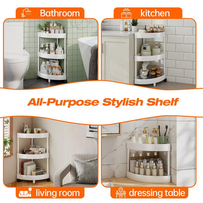 White Corner Storage Shelf – 3-Tier Rolling Organizer for Bathroom, Kitchen & Bedroom | Space-Saving Aluminum Rack with Wheels | Black Available In-Store
