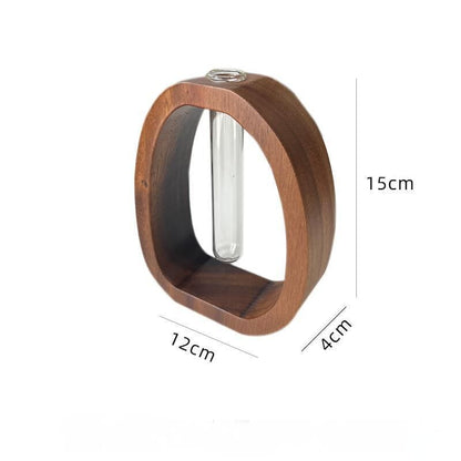 Wooden Glass Hydroponic Vase – Minimalist Desktop Flower Vase for Water Plants & Blooms (15cm) | Other Sizes Available in Store