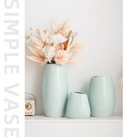 Modern Ceramic Vase Set (3-Piece): Minimalist Home Decor for Living Room Flower Arrangements (Blue) | Other Styles Available in Store