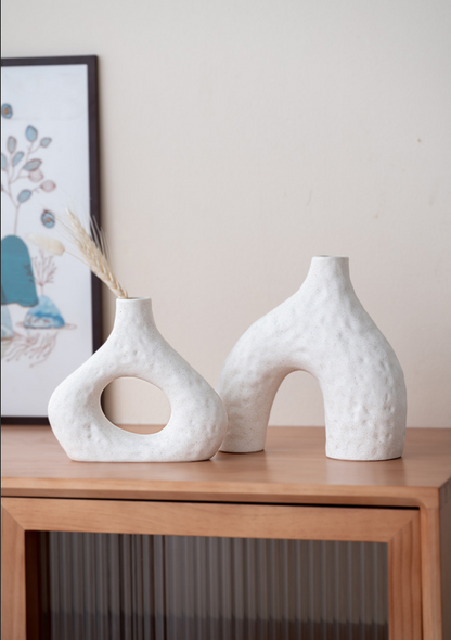 Minimalist Ceramic Vase Set (2-Piece): Modern Home Decor for Flower Arrangements (White) | Black Version Available In-Store
