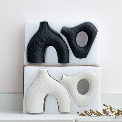 Minimalist Ceramic Vase Set (2-Piece): Modern Home Decor for Flower Arrangements (Black) | White Version Available In-Store